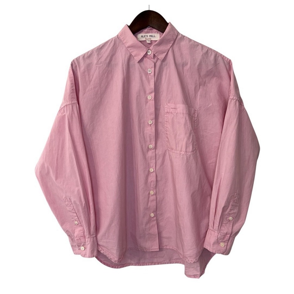 Alex Mill Wash & Go shirt women's XS pink button up drop shoulder cotton casual